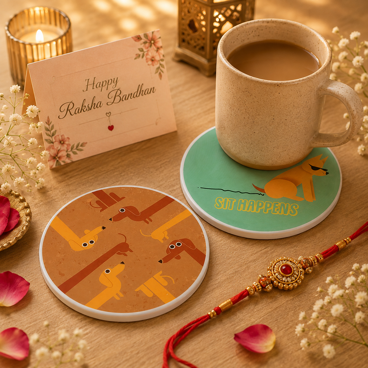 Sit happens & paw squad coaster