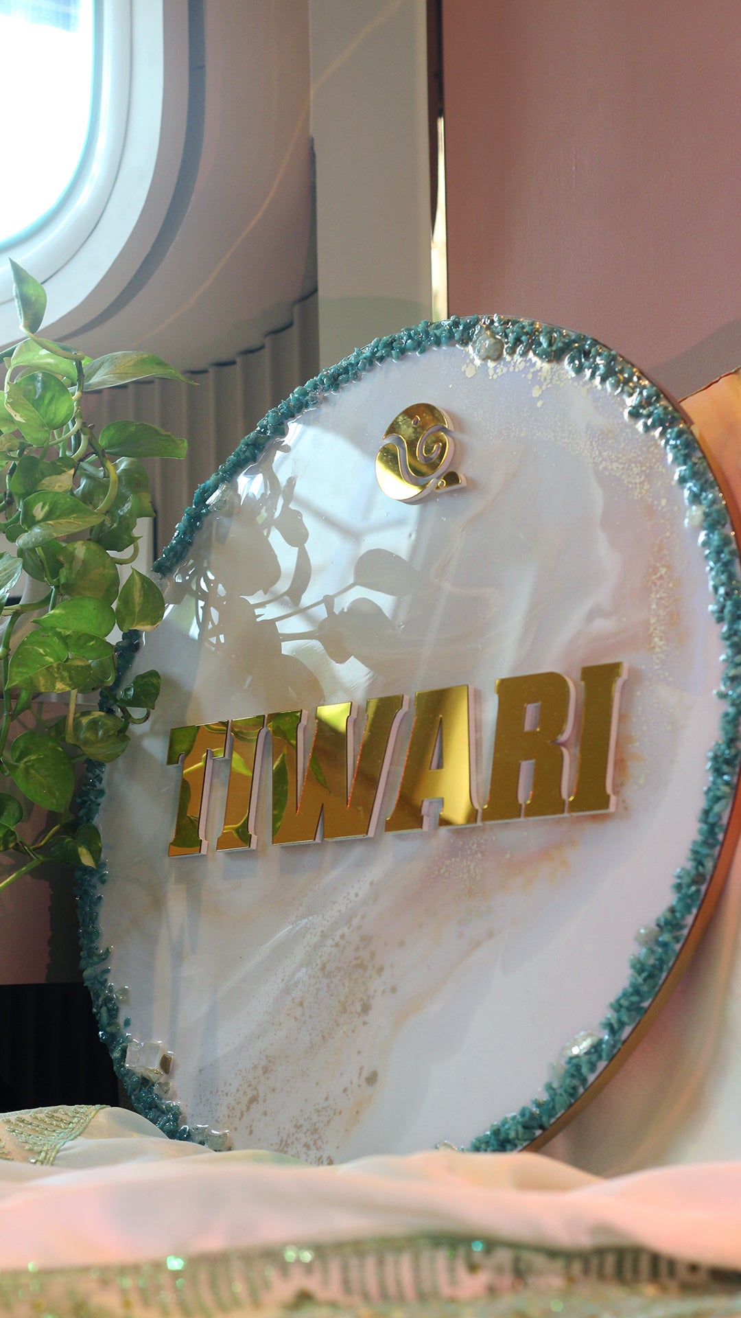 Green stone border Round Door Nameplate